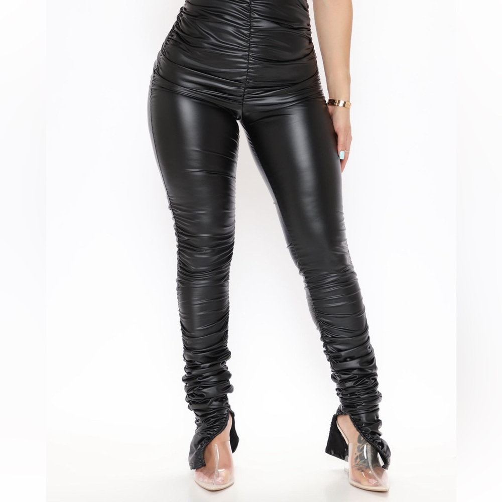 Ruched leather pants